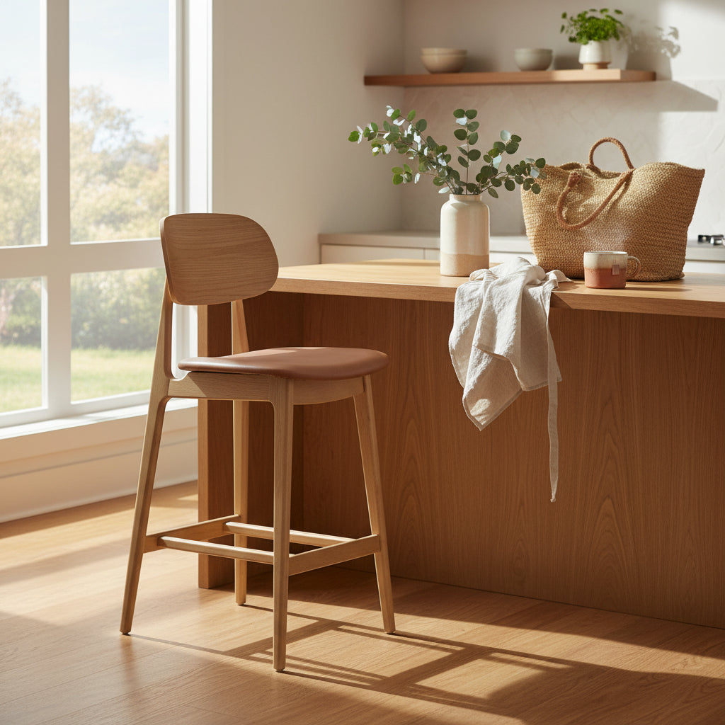 Bergen Bar Stool-Natural with Cognac PU Seat