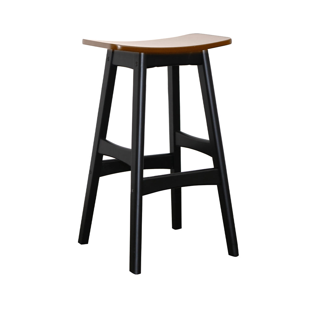 Gangnam Bar Stool-Black with Light Walnut Veneer Seat