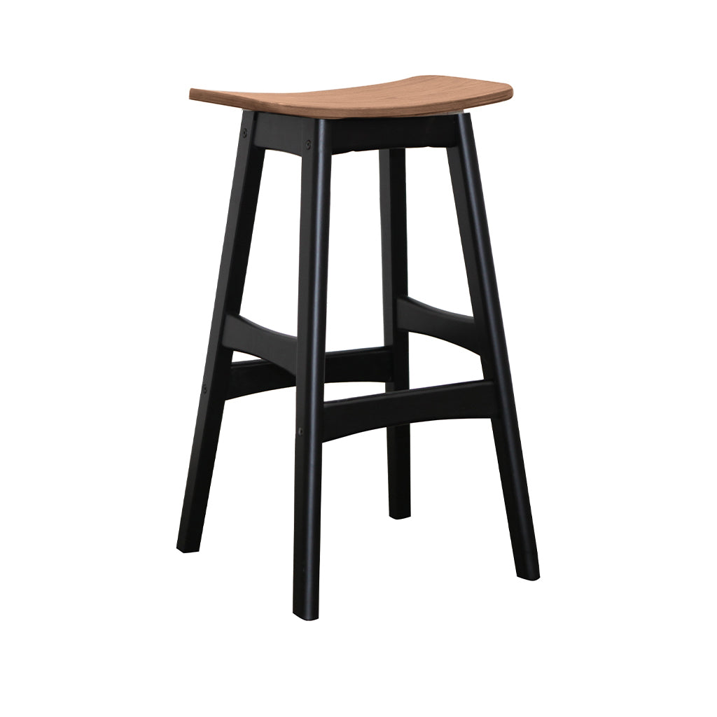 Gangnam Bar Stool-Black with Natural Veneer Seat