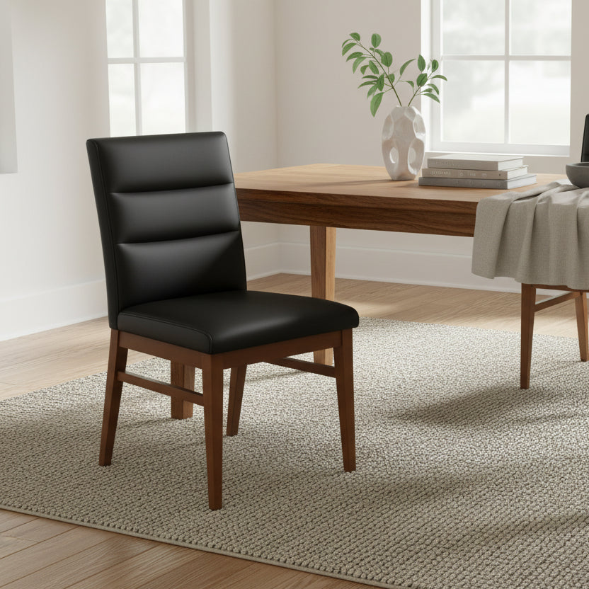 Boss Leather Dining Chair-Black Leather with Blackwood Stain Legs