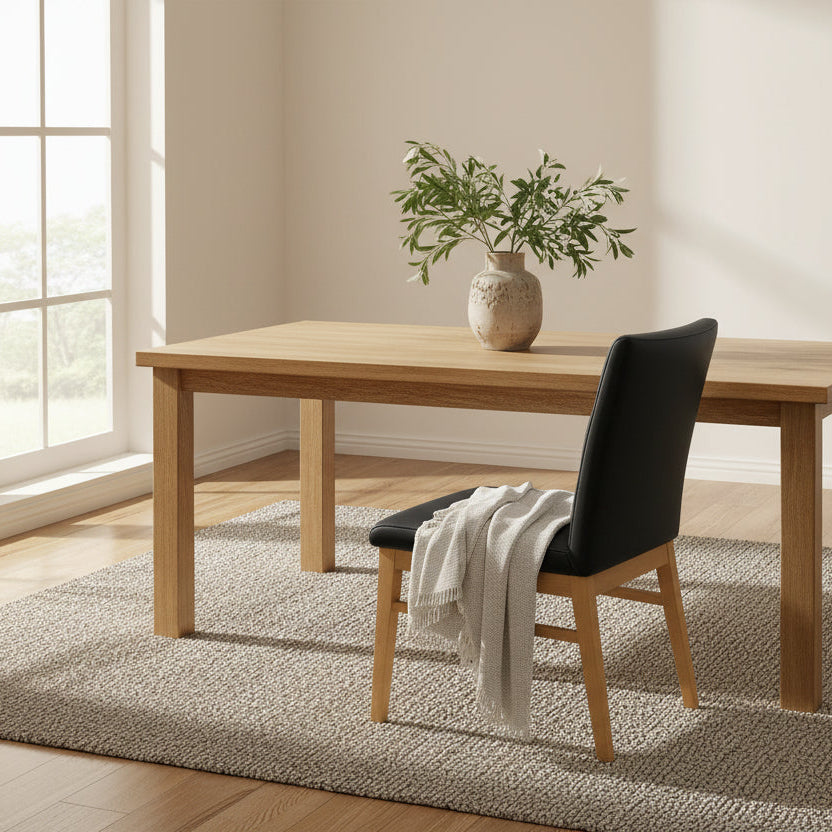 Boss Leather Dining Chair-Black Leather with Clear Stain Legs