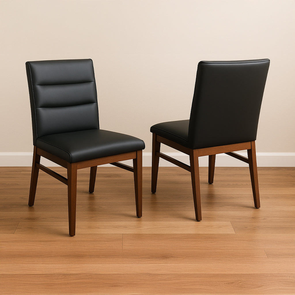 Boss Leather Dining Chair-Black Leather with Blackwood Stain Legs