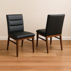 Boss Leather Dining Chair-Black Leather with Blackwood Stain Legs
