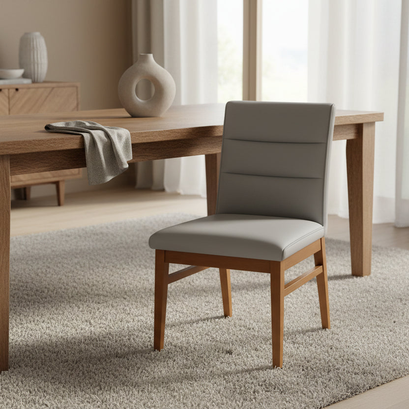 Boss Leather Dining Chair-Grey Leather with Blackwood Stain Legs