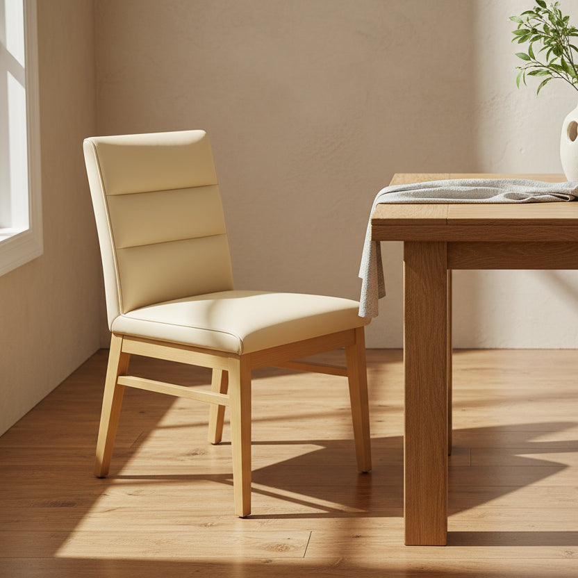 Boss Leather Dining Chair-Light Mocha Leather with Clear Stain Legs