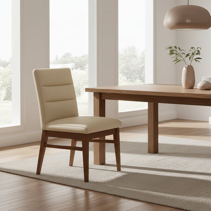 Boss Leather Dining Chair-Light Mocha Leather with Blackwood Stain Legs