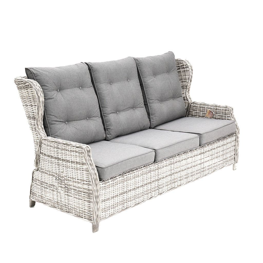 Buenos Aires 3 Seater Zen White Wicker Grey Cushion