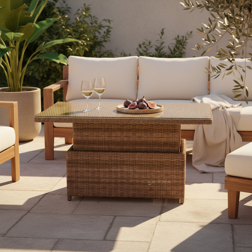 Buenos Aires Outdoor Wicker Up & Down Table with Glass Top