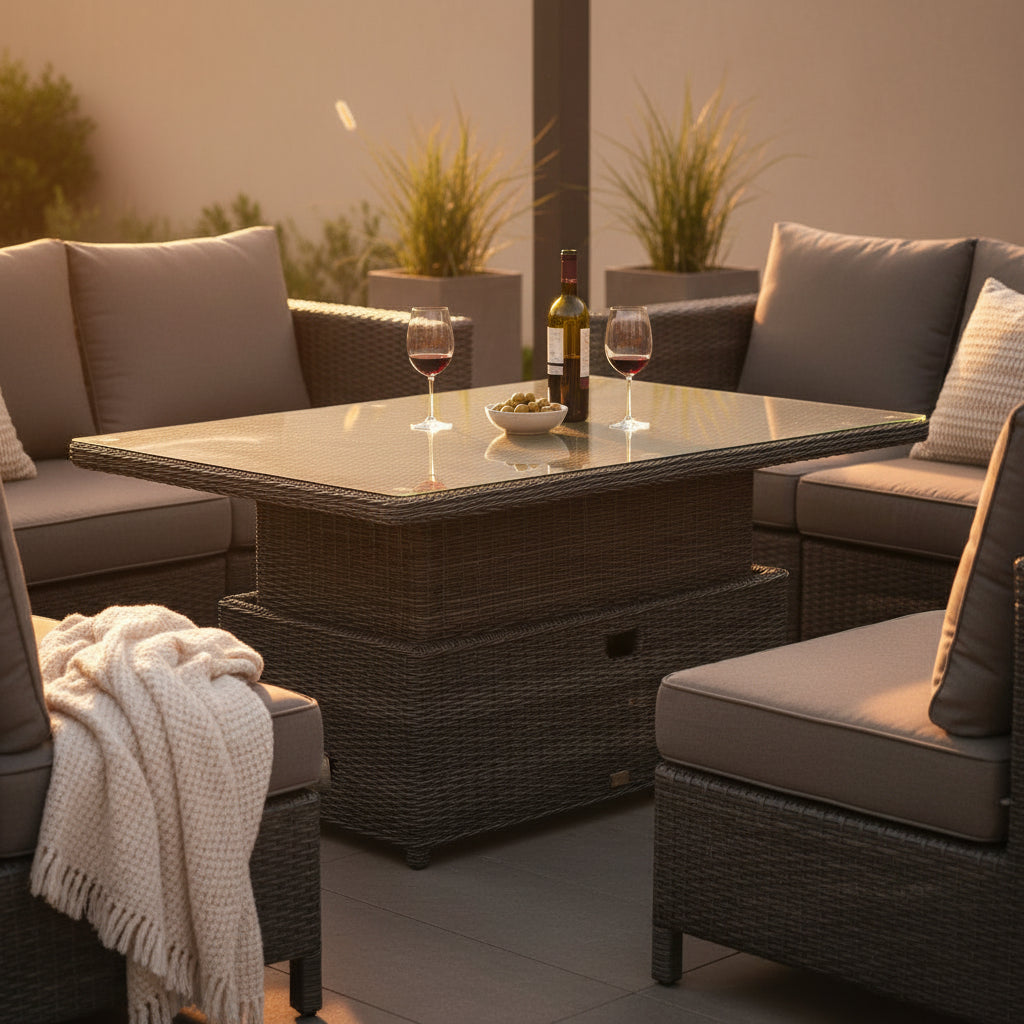 Buenos Aires Outdoor Wicker Up & Down Table with Glass Top