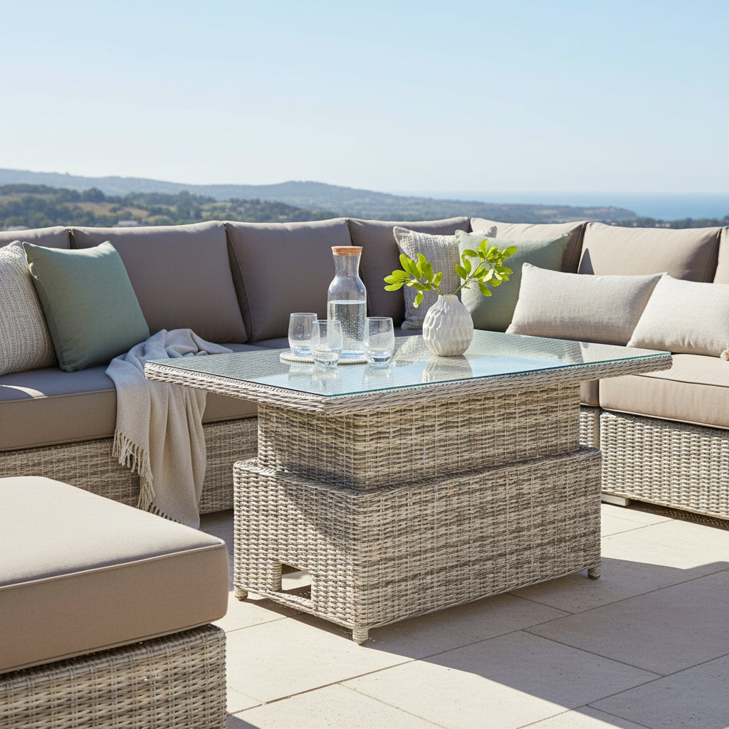 Buenos Aires Outdoor Wicker Up & Down Table with Glass Top