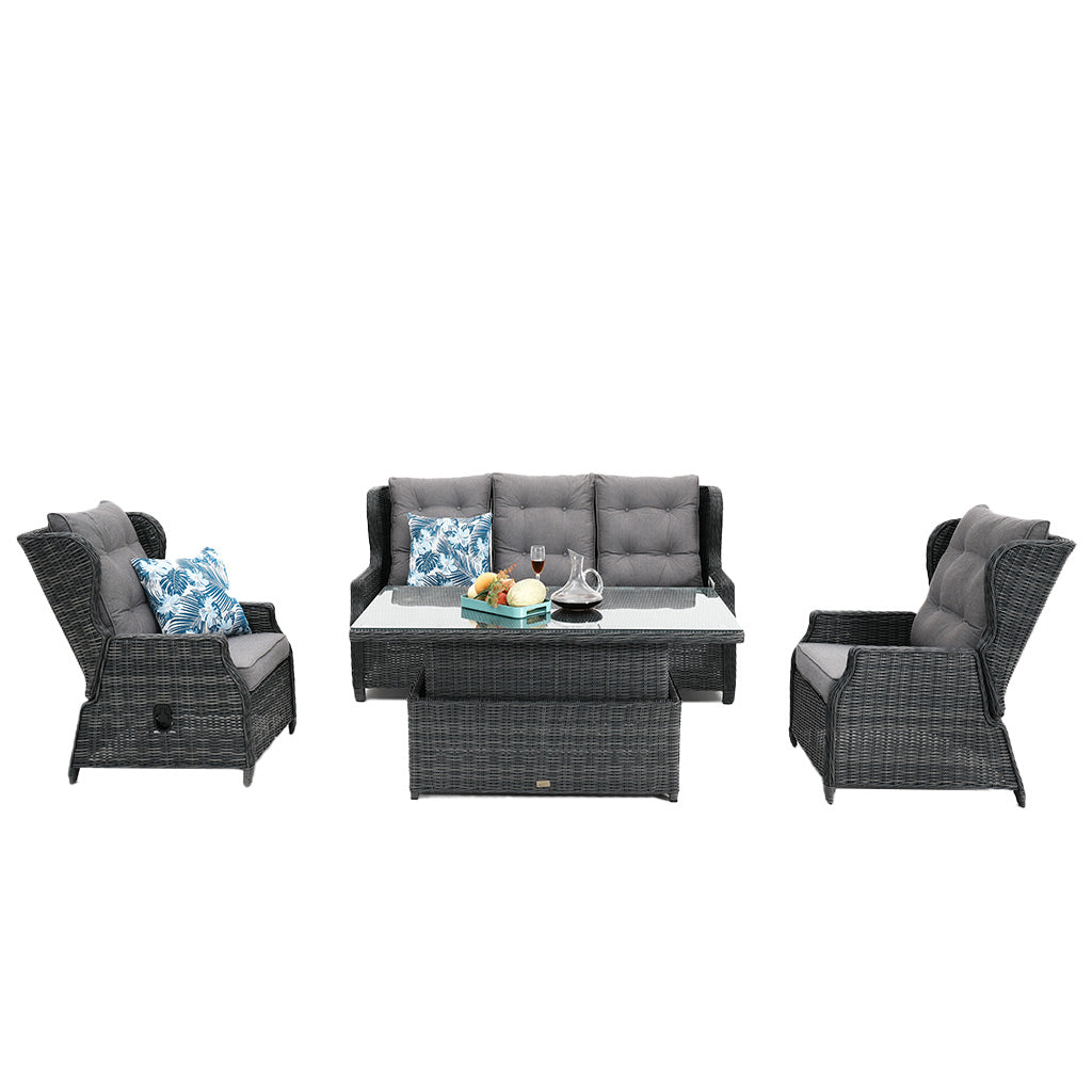 Buenos Aires Full Recliner Set Castle Grey Wicker Grey Cushion