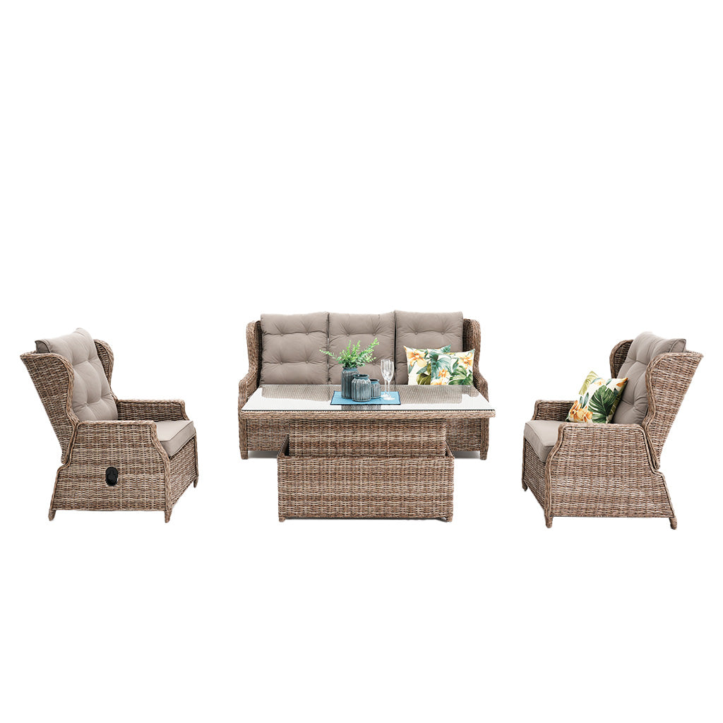 Buenos Aires Full Recliner Set Marina Wicker Taupe Cushion
