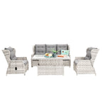 Buenos Aires Outdoor Wicker 4 Piece Recliner Lounge Set with Ceramic Glass Top