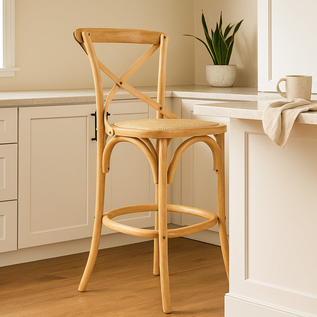 Café Bar Stool-Oak with Rattan Seat