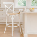 Café Bar Stool-White with Rattan Seat