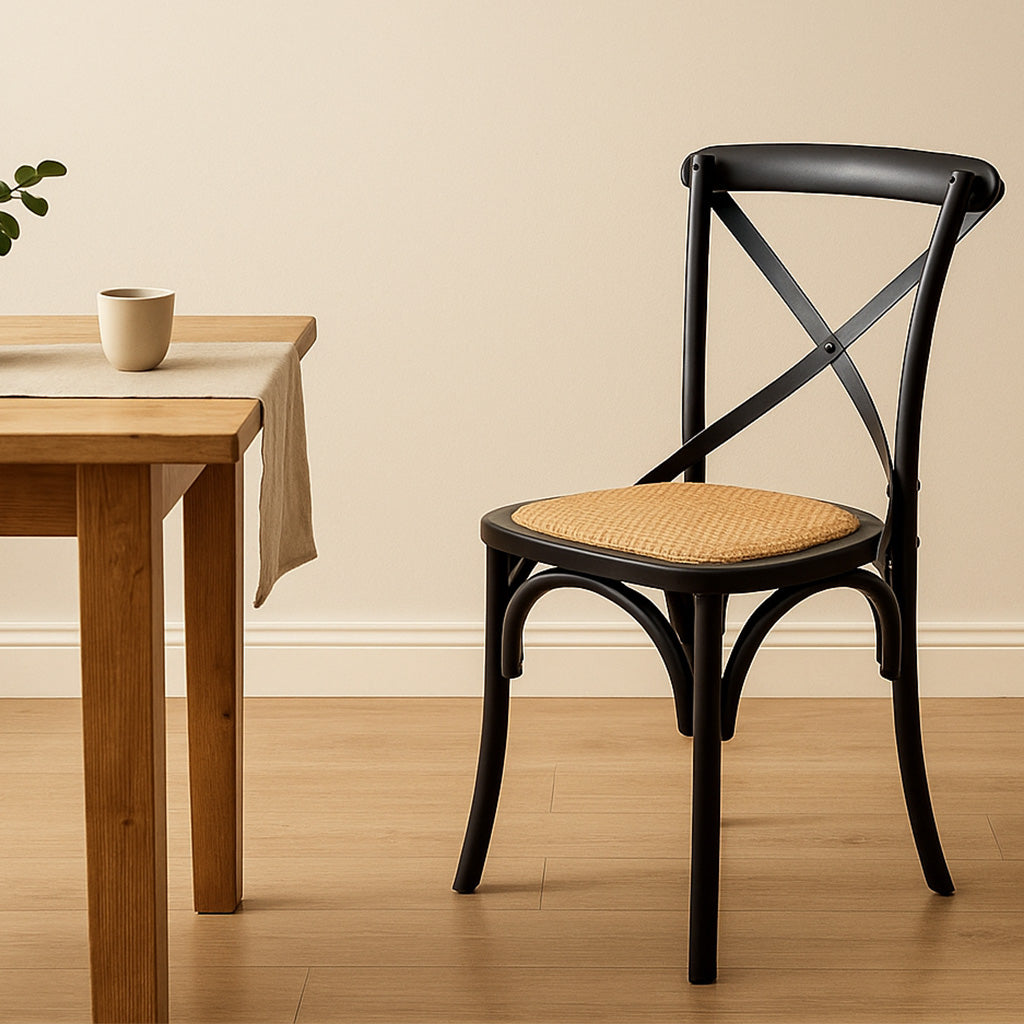 Café Dining Chair-Black with Rattan Seat