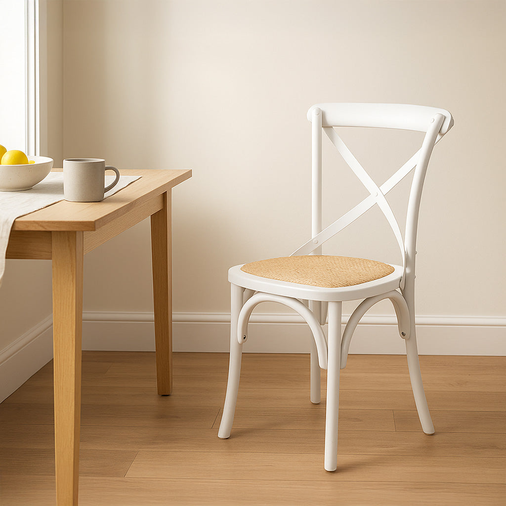 Café Dining Chair-White with Rattan Seat