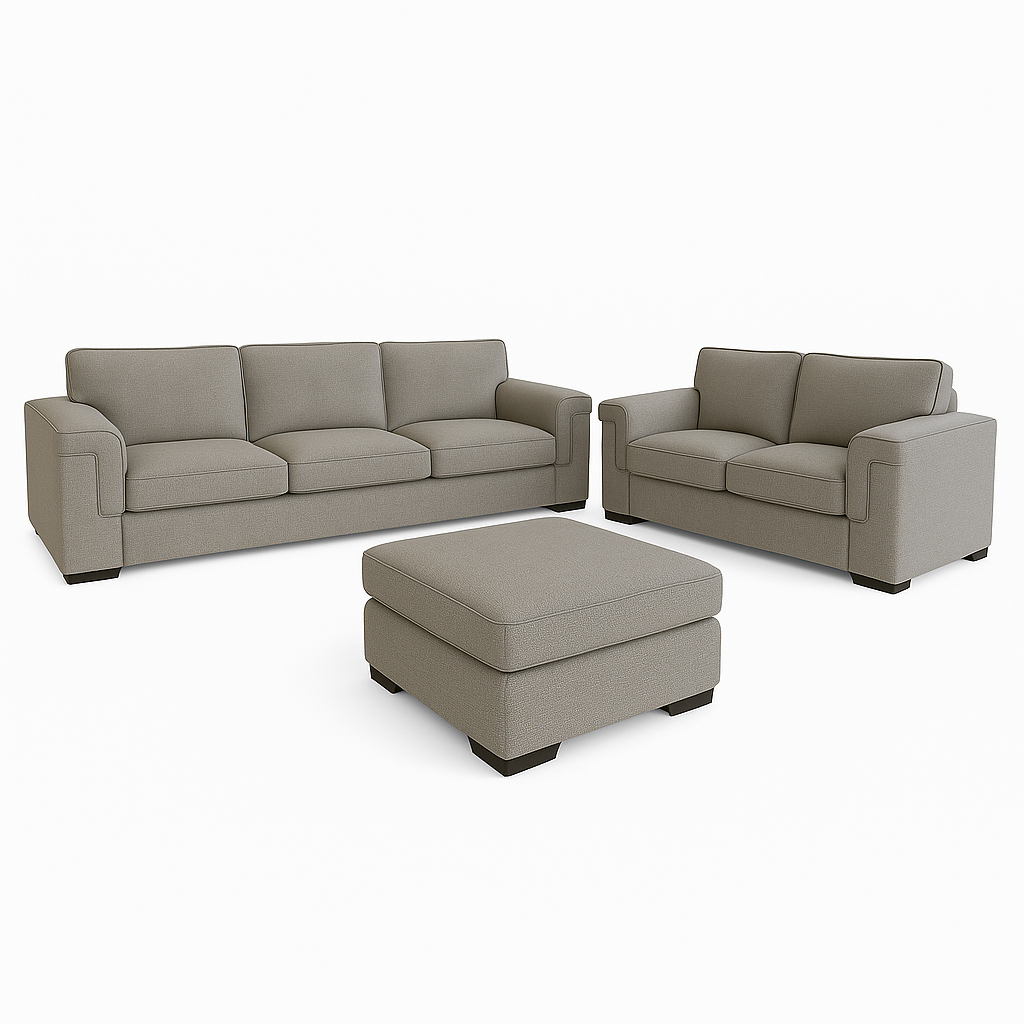 Hudson Fabric Sofa Set 3.5 Seater+2 Seater+Ottoman-Cement