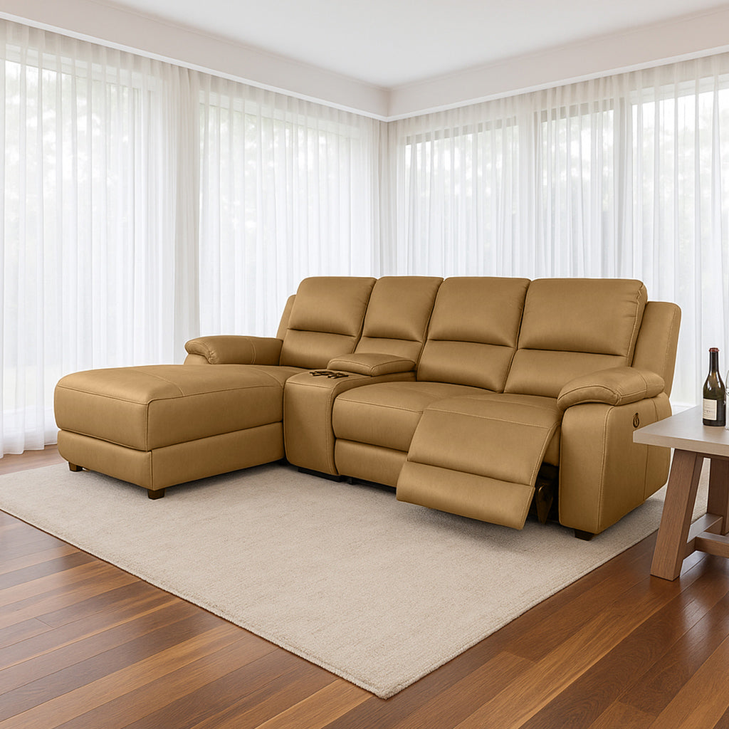 Harlee 3 Seater Fabric Sofa with LHF Chaise and Manual Recliner-Windsor