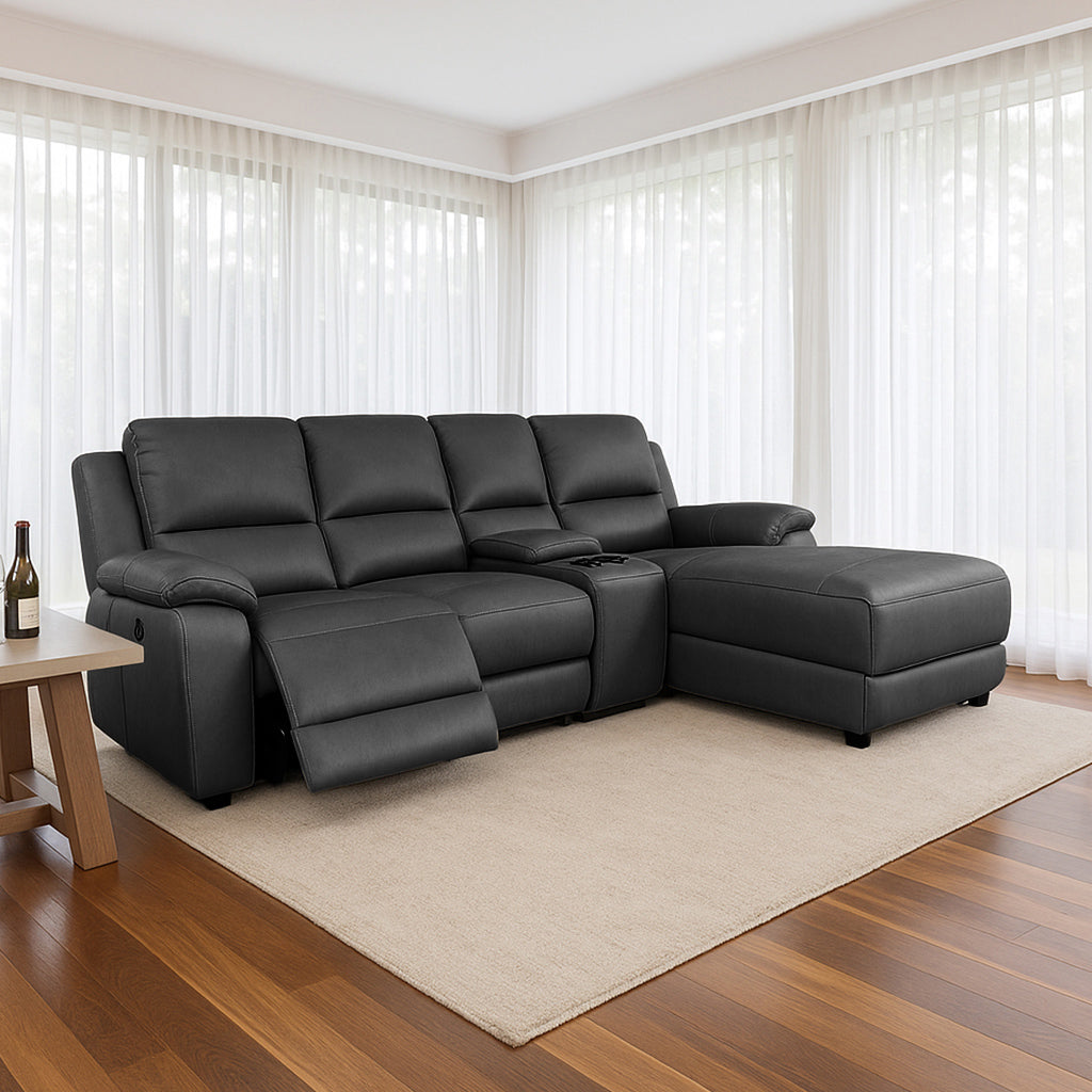 Harlee 3 Seater Fabric Sofa with RHF Chaise and Power Recliner-Anchor