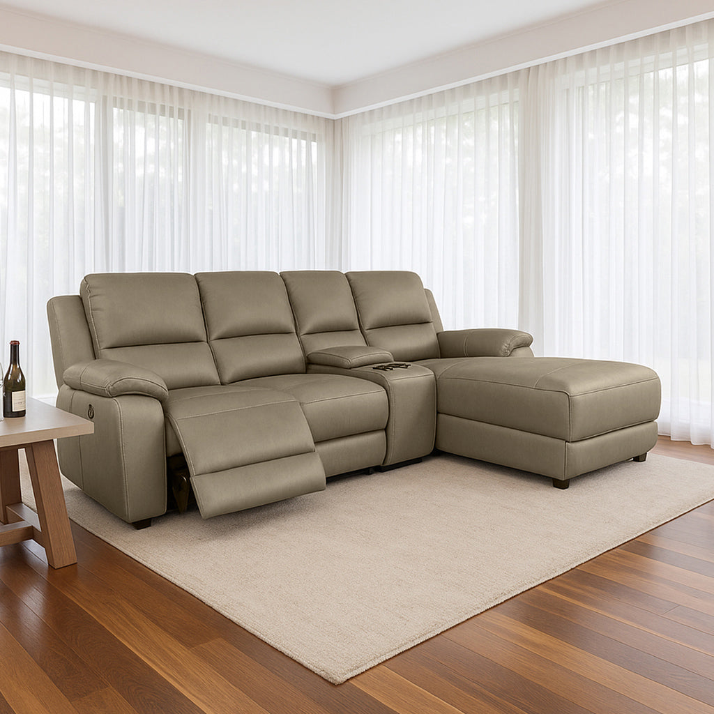 Harlee 3 Seater Fabric Sofa with RHF Chaise and Power Recliner