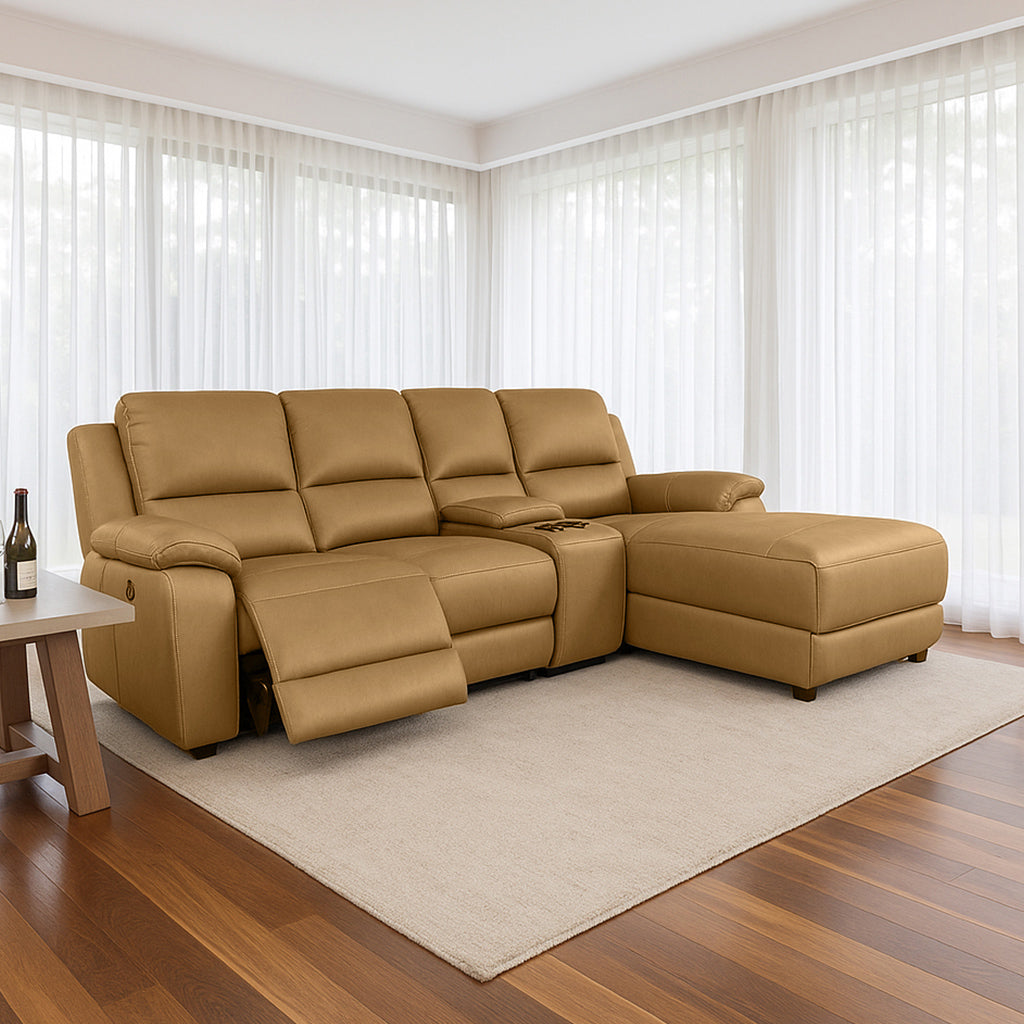 Harlee 3 Seater Fabric Sofa with RHF Chaise and Manual Recliner-Windsor