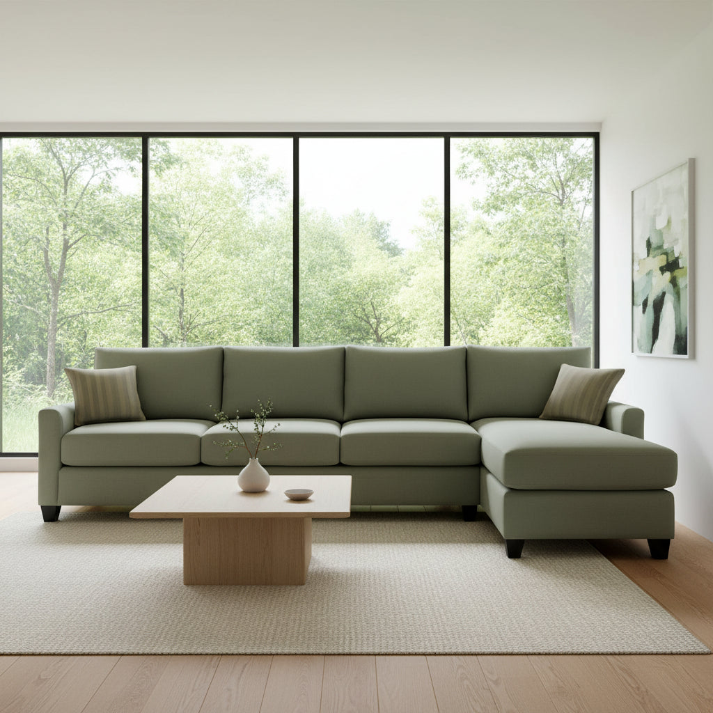 Charlie 4 Seater Chaise Fabric Sofa-Forest