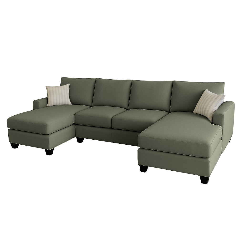 Charlie 4 Seater Double Chaise Fabric Sofa-Forest