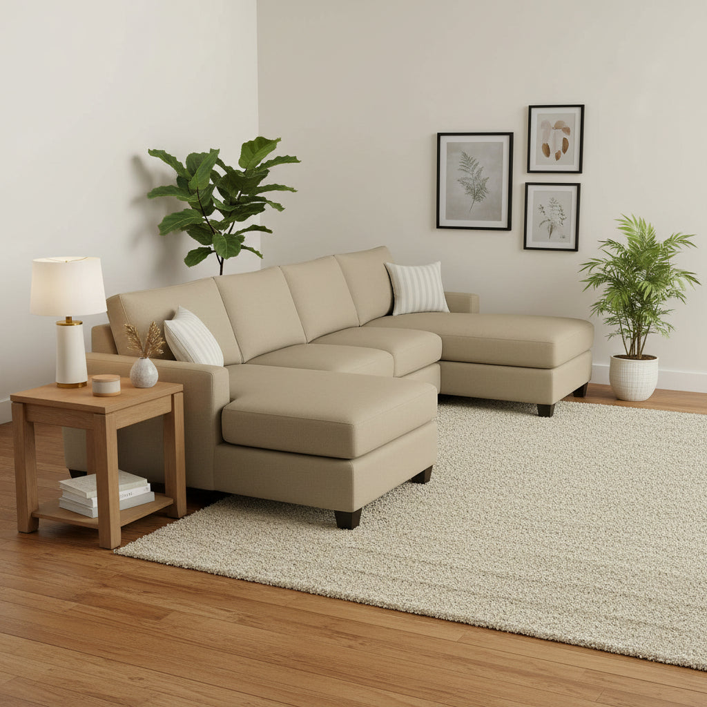 Charlie 4 Seater Double Chaise Fabric Sofa-Wheat