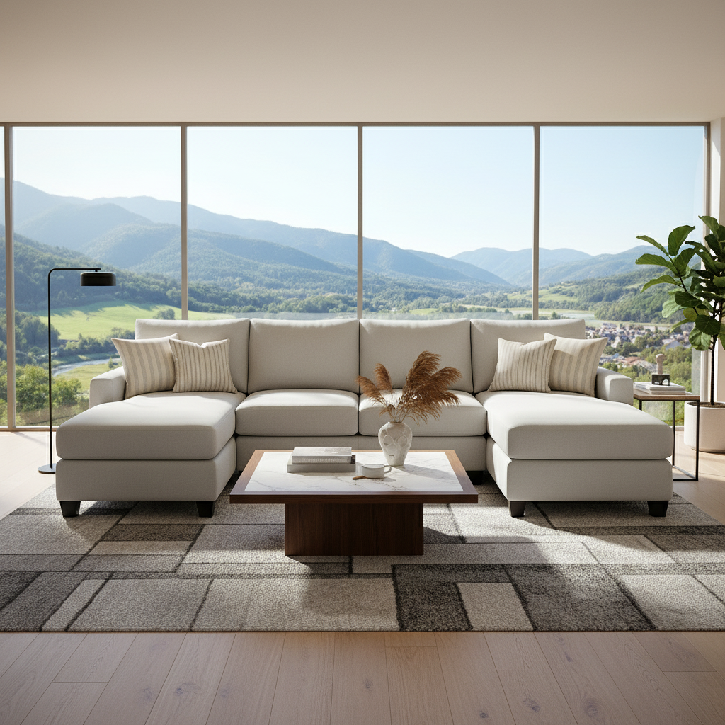 Charlie 4 Seater Double Chaise Fabric Sofa-Tusk