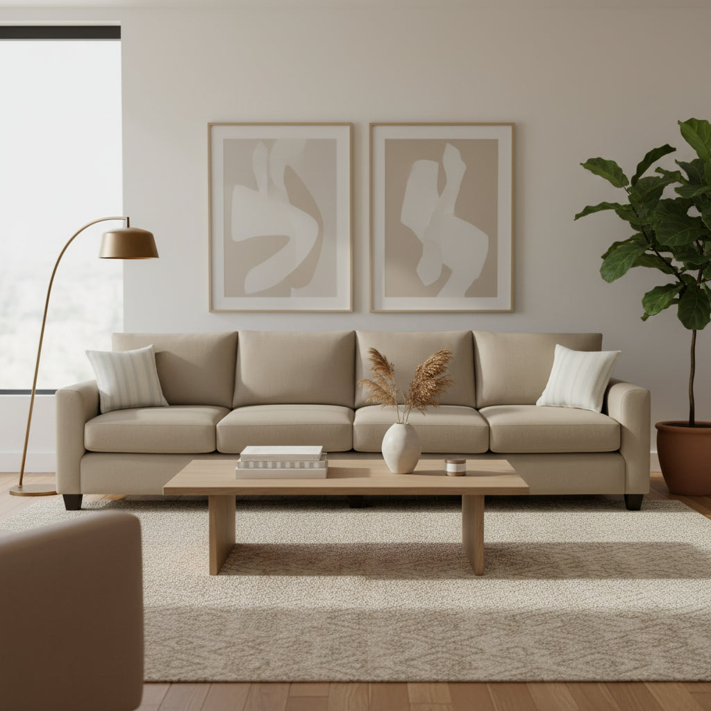 Charlie 4 Seater Fabric Sofa-Wheat