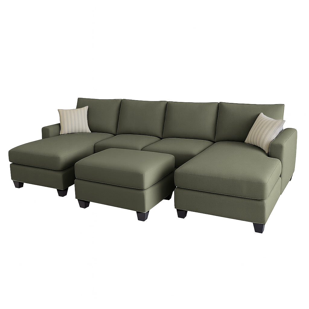 Charlie 4 Seater Double Chaise Fabric Sofa with Ottoman
