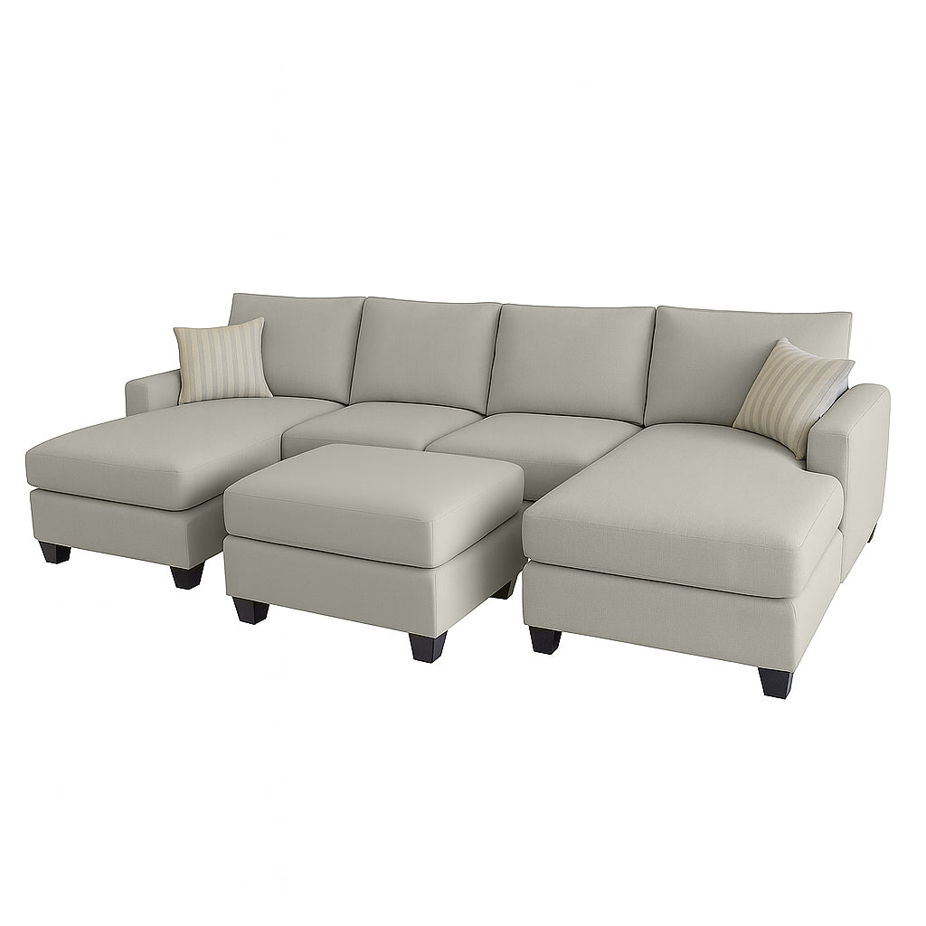 Charlie 4 Seater Double Chaise Fabric Sofa with Ottoman-Metal