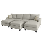 Charlie 4 Seater Double Chaise Fabric Sofa with Ottoman-Metal