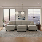 Charlie 4 Seater Double Chaise Fabric Sofa with Ottoman-Metal