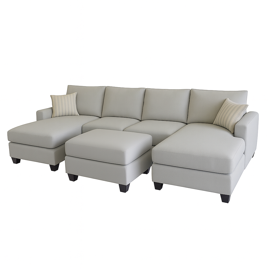 Charlie 4 Seater Double Chaise Fabric Sofa with Ottoman-Tusk