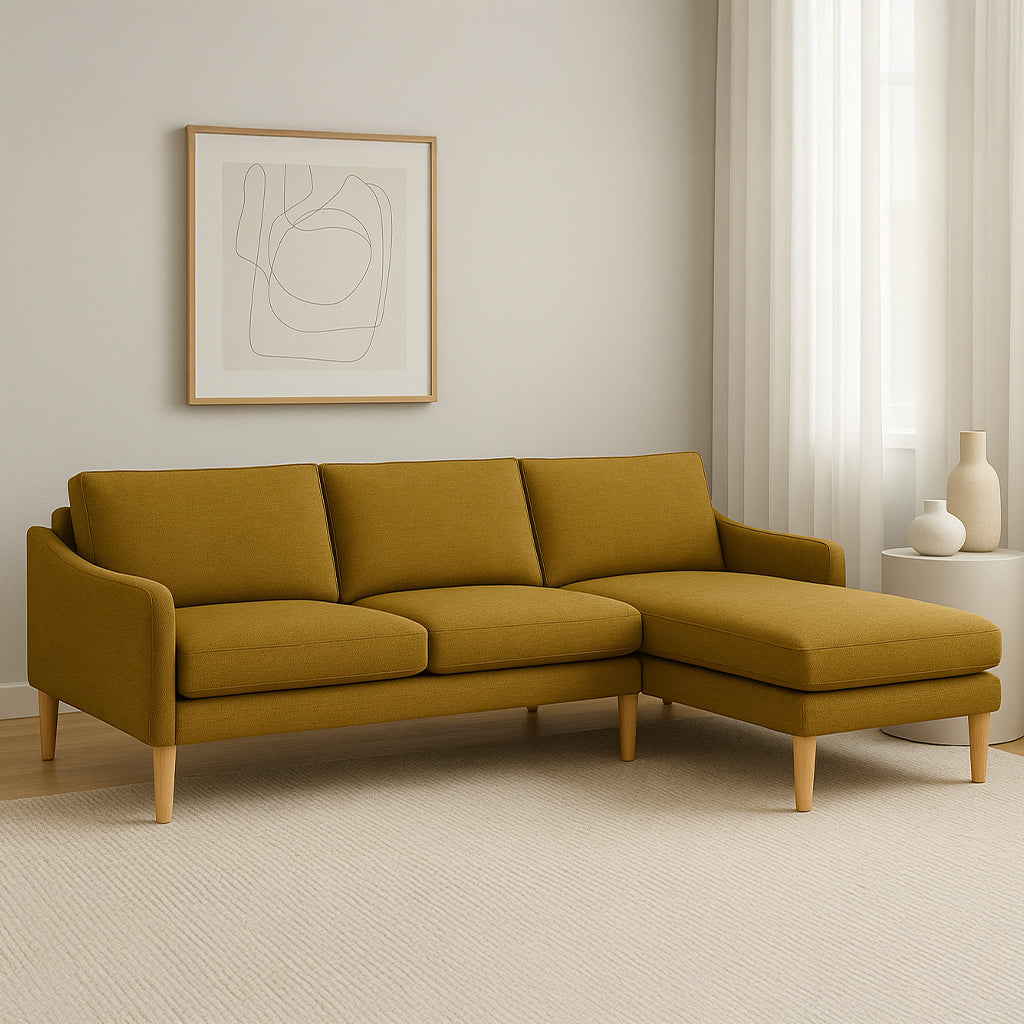 Converse 3 Seater Fabric Sofa with Reversible Chaise-Honey