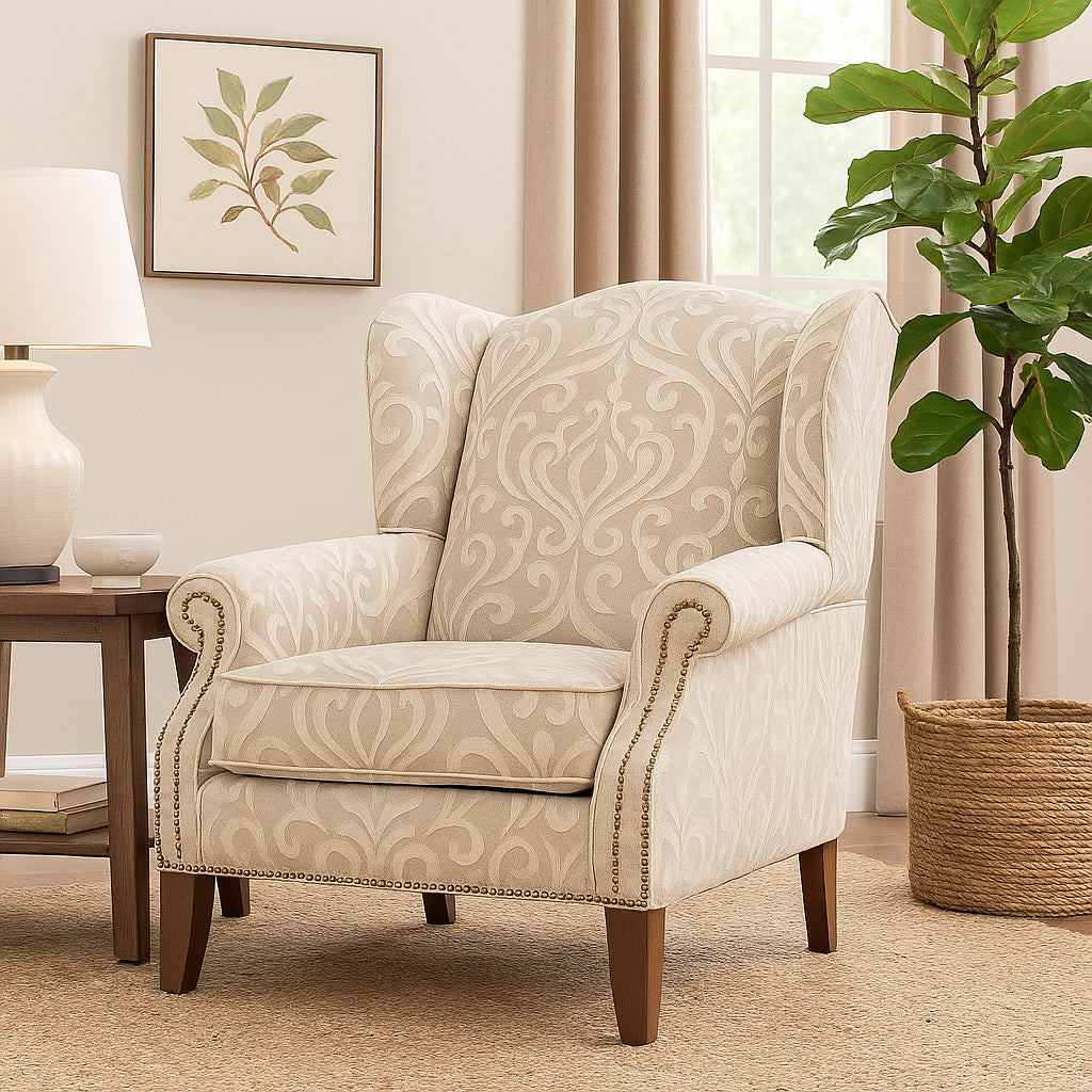 Cubic Accent Wing Chair-Flax