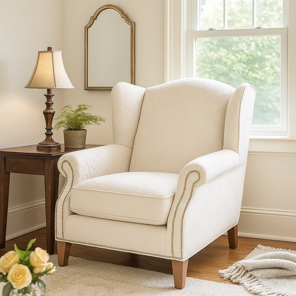 Cubic Accent Wing Chair-Parchment