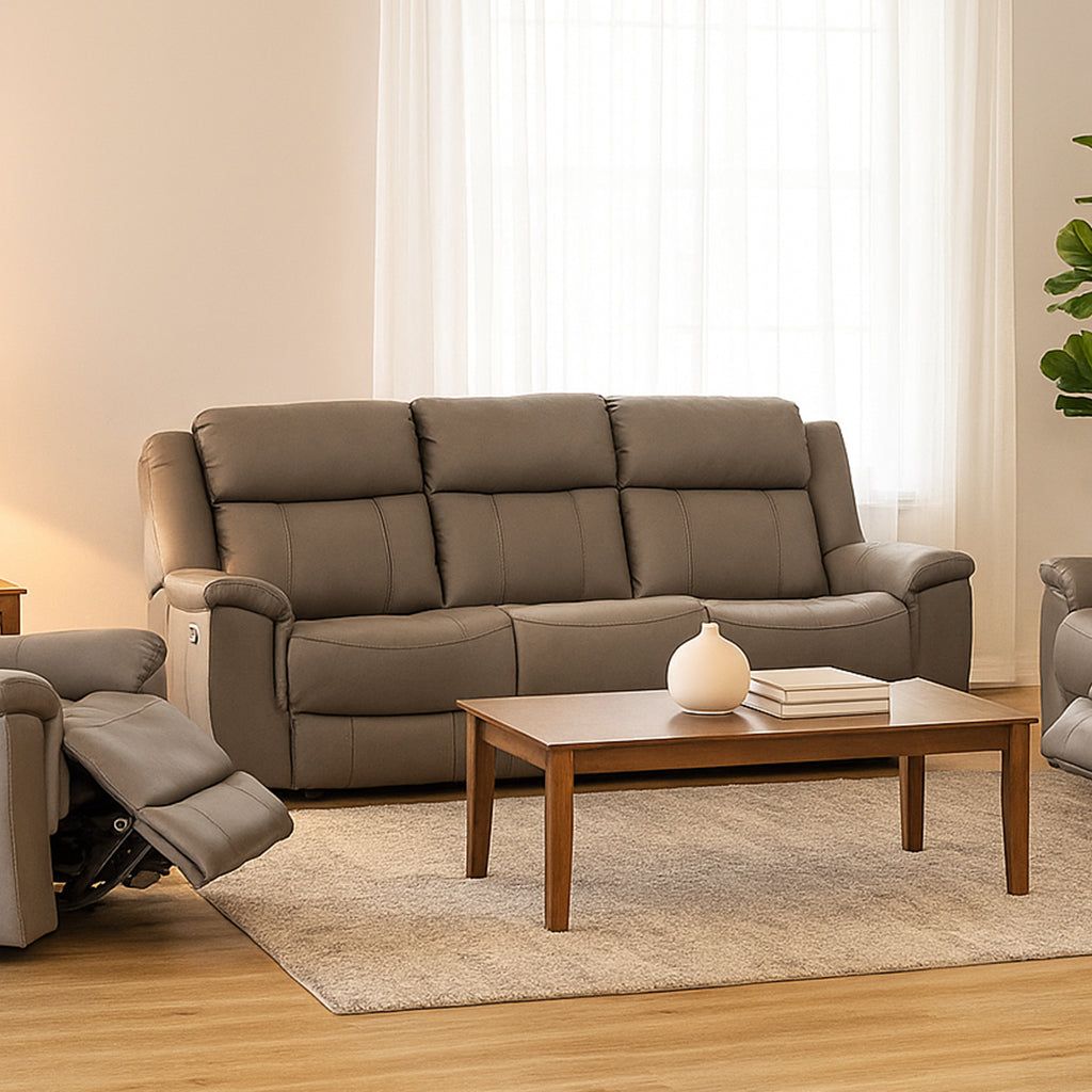Donington 3 Seater Leather Power Recliner Triple Motor-Platinum