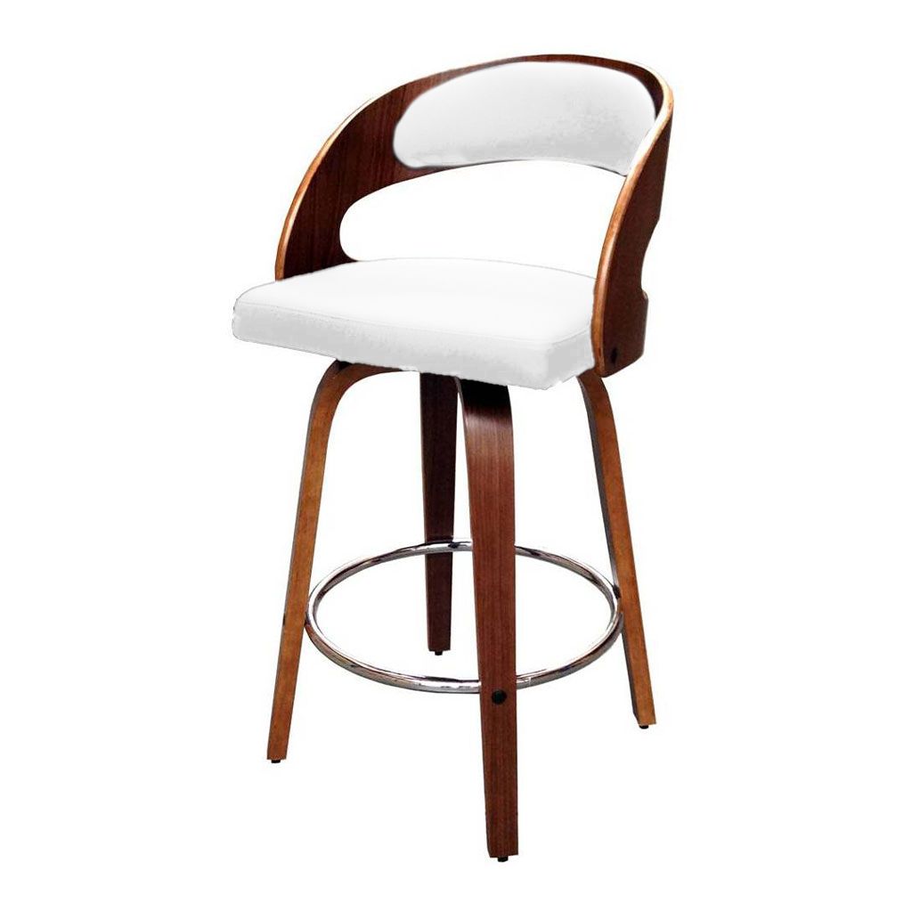 Leopard Bar Chair-Walnut Wooden Frame with White PU