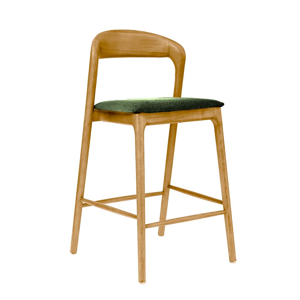 Shannen Bar Chair-Oak Frame with Sage Fabric Seat