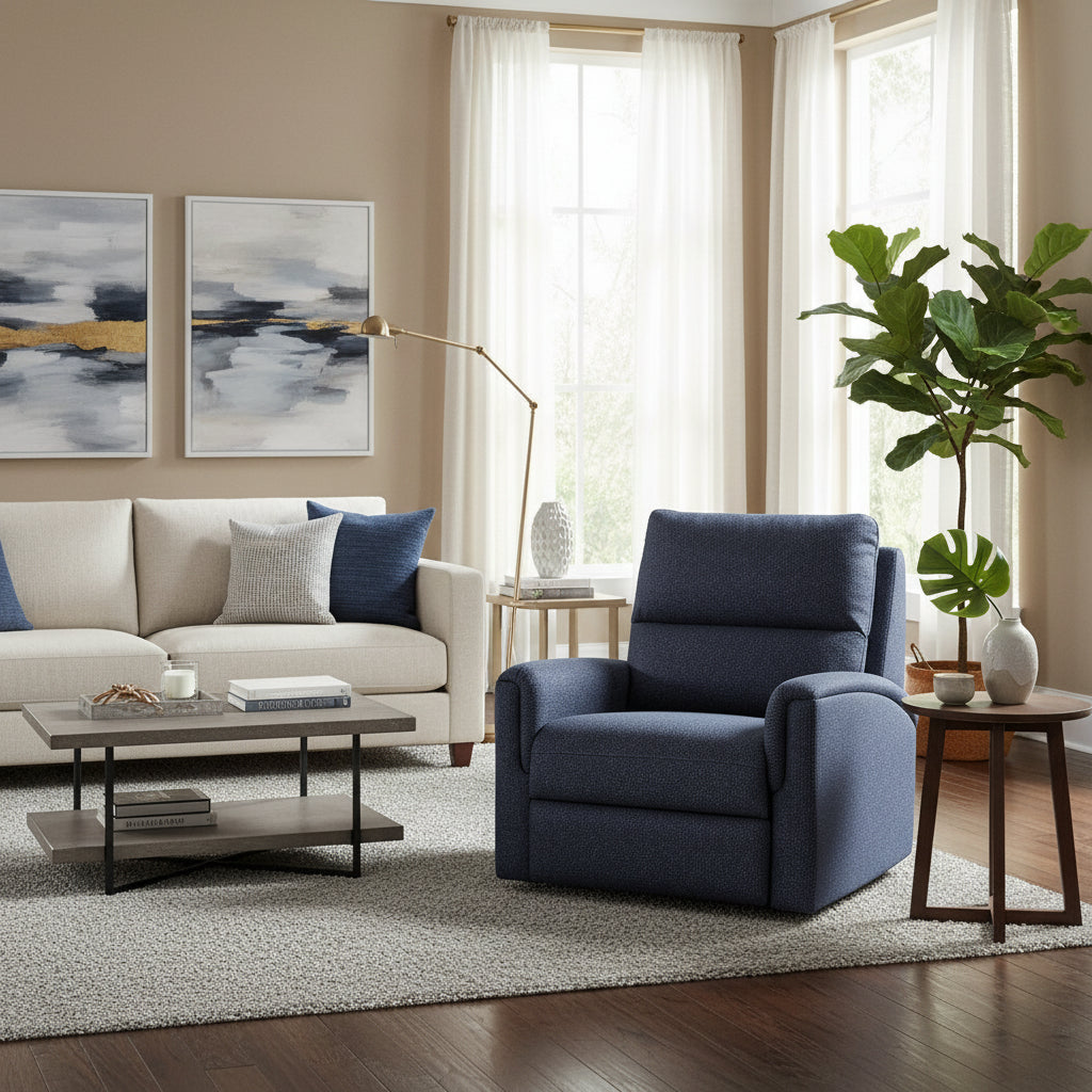 Erina Fabric Manual Recliner-Navy