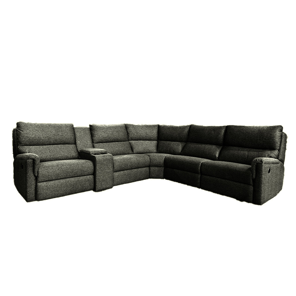 Erina 6 Seater Fabric Corner Modular Power Recliner Lounge Suite