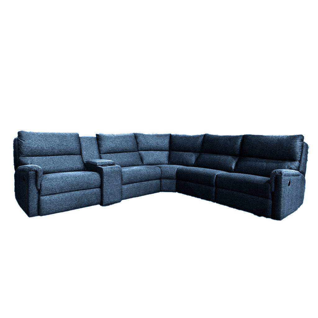 Erina 6 Seater Fabric Corner Modular Power Recliner Lounge Suite
