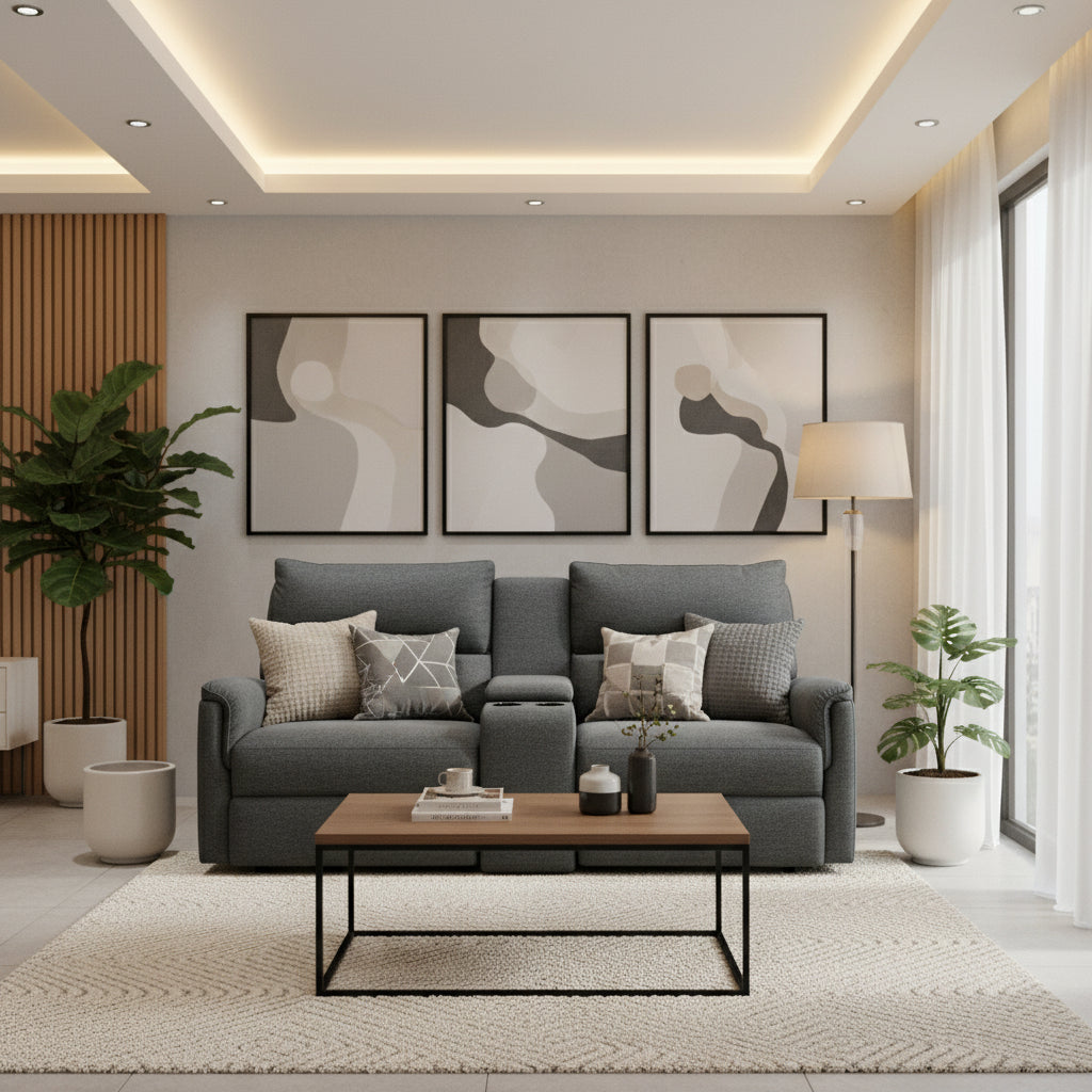 Erina 2 Seater Fabric Sofa with Console Table-Slate