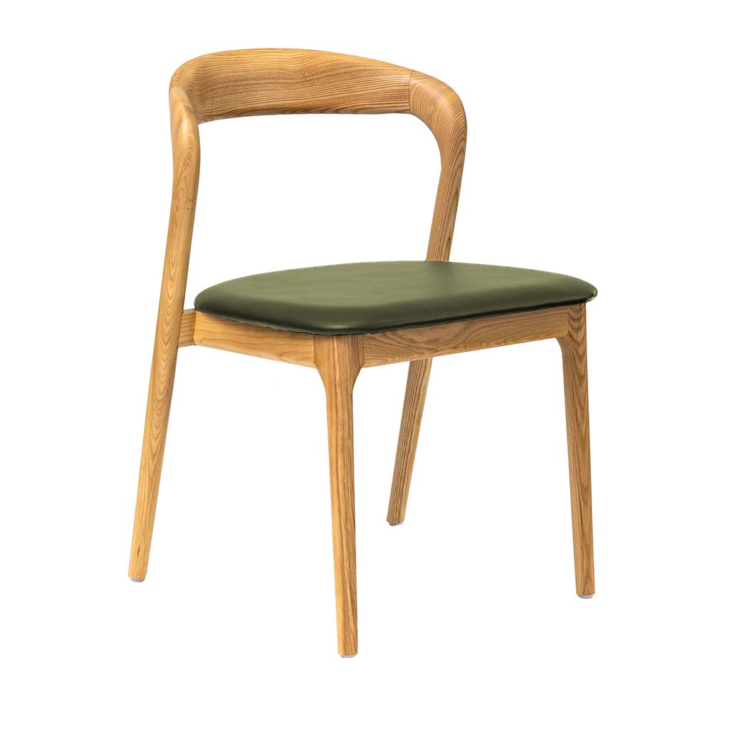 Shannen Dining Chair-Oak Frame with Olive PU Seat