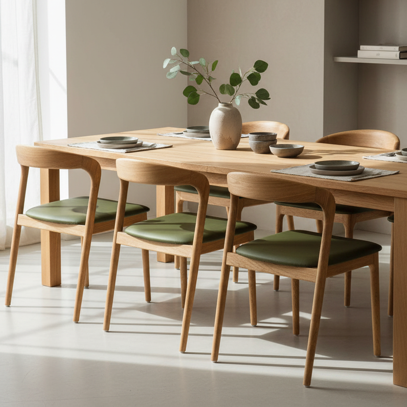 Shannen Dining Chair-Oak Frame with Olive PU Seat