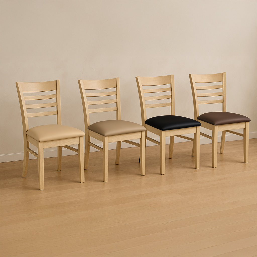 Florence Dining Chair-Clear Stain with Coffee Bean Vinyl Seat