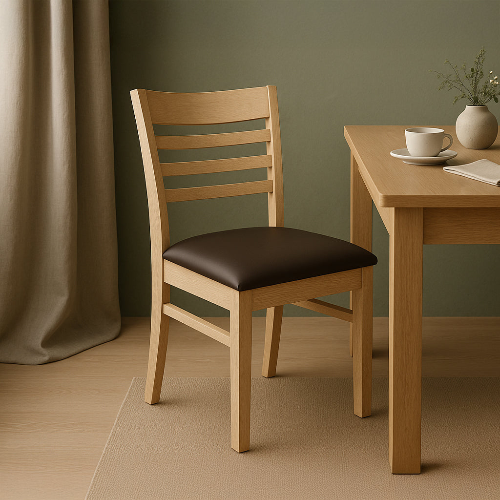 Florence Dining Chair-Clear Stain with Coffee Bean Vinyl Seat